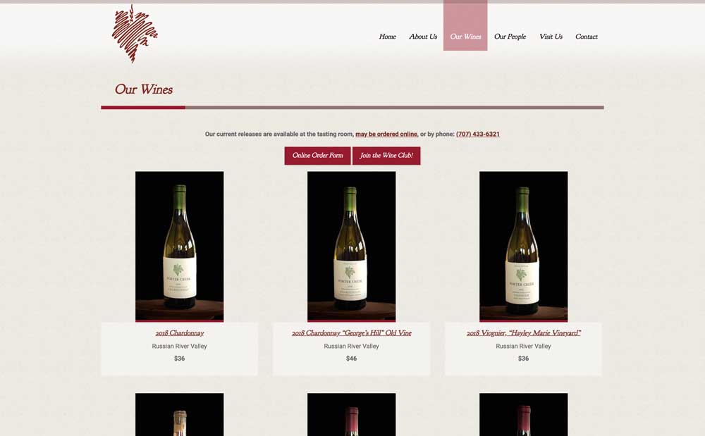Porter Creek Wines Page